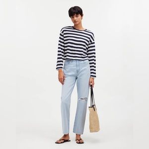 Madewell Drop-Shoulder Pullover Crop Tee in Stripe S
